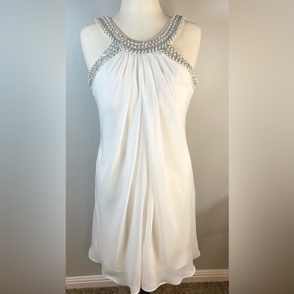 Scarlett Modern Social Ivory Beaded Sleeveless Knee Length Dress 12 - Picture 1 of 9